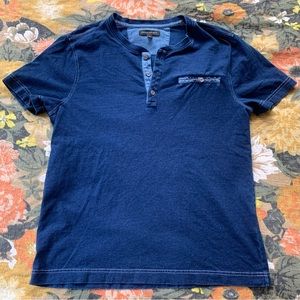 Banana Republic Men’s Large Henley T shirt Contrast Hem Navy Blue Denim